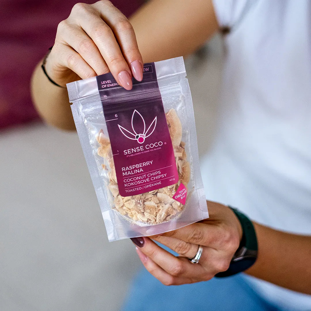 Sense Coco Bio kokosové chipsy malinové 40 g