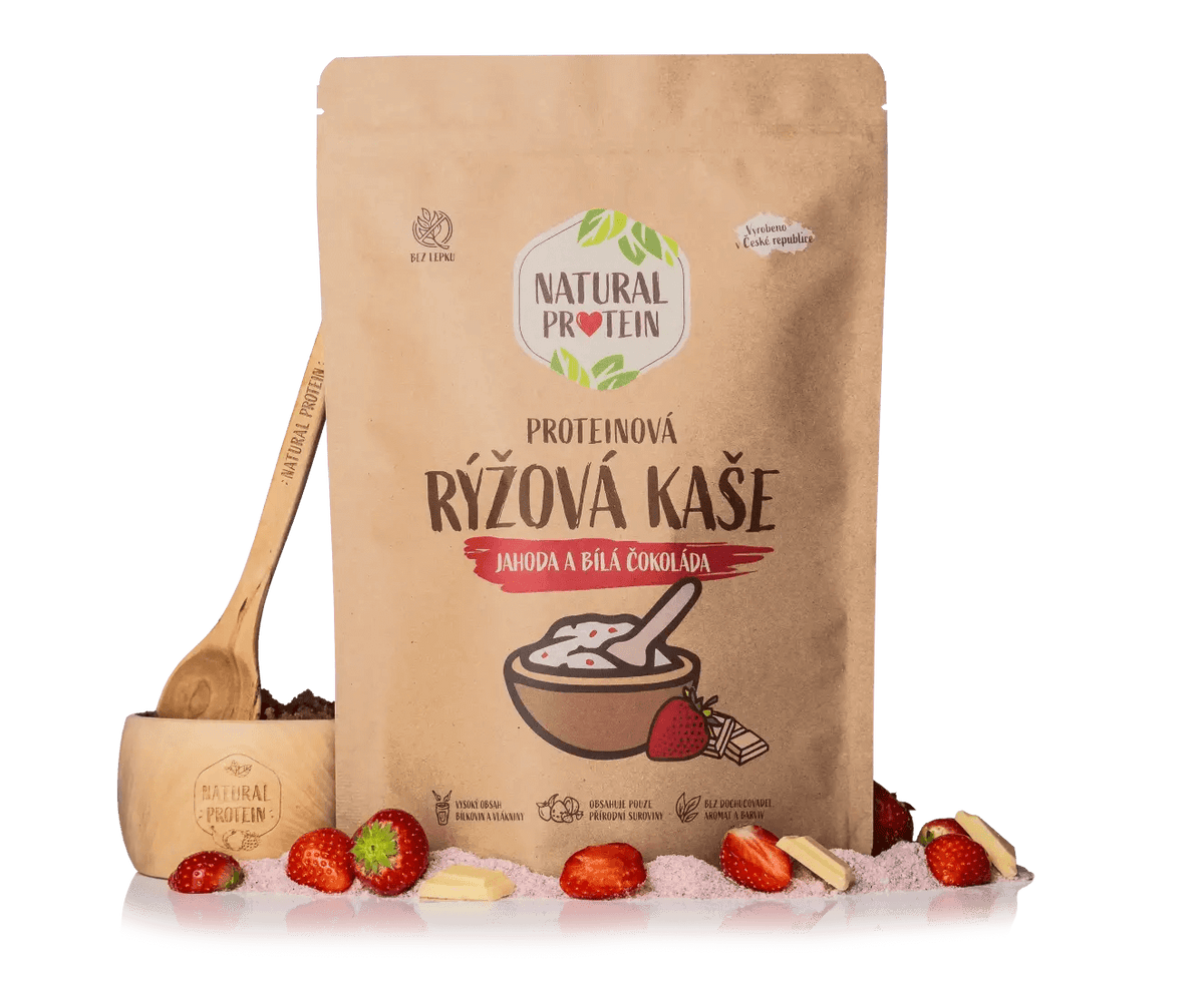 NaturalProtein Proteinová rýžová kaše - Jahoda a bílá čokoláda (480 g)