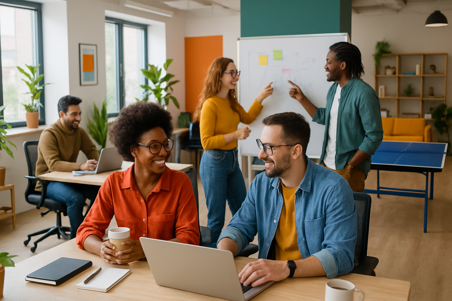 healthy work enviroment. Effecient team having fun workplace